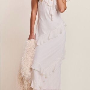 Francesca's Collections Cream Maxi Dress with Ruffles